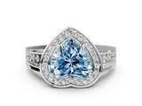 Platinum Fancy Blue Heart Cut Diamond Halo Ring with Split Shank and Bezel Accents and Prong Setting_12