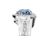 Platinum Fancy Blue Heart Cut Diamond Halo Ring with Split Shank and Bezel Accents and Prong Setting_17