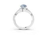 Platinum Fancy Blue Heart Cut Diamond  Halo Twist Band Solitaire Prong Setting Ring_15