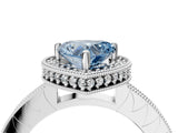 Platinum Fancy Blue Heart Cut Diamond Milgrain Halo Engagement Ring with Round Pavé Band and Prong Setting_29