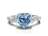 Platinum Fancy Blue Heart Cut Diamond Scattered Round Accent Ring with Prong Setting