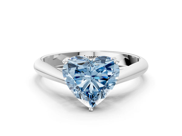 Platinum Fancy Blue Heart Cut Diamond Solitaire Engagement Ring with Cathedral Setting and Four-Prong Mount
