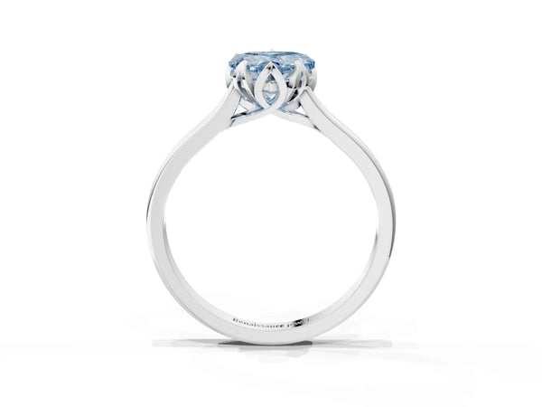 Platinum Fancy Blue Heart Cut Diamond Solitaire Ring with Flower Prong Setting and Classic Band