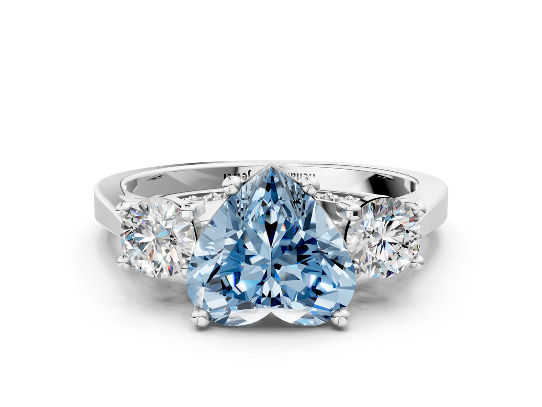Platinum Fancy Blue Heart Cut Diamond Three-Stone Engagement Ring with Prong Setting and Pavé Band_12