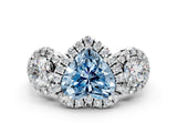 Platinum Fancy Blue Heart Cut Diamond Three-Stone Halo Ring with Prong Setting and Pavé Accents_12