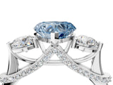 Platinum Fancy Blue Heart Cut Diamond Three-Stone Ring with Prong Setting and Pavé Band_10