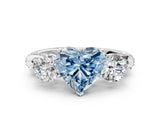 Platinum Fancy Blue Heart Cut Diamond Three-Stone Ring with Prong Setting and Pavé Band_6