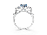 Platinum Fancy Blue Heart Cut Diamond Three-Stone Ring with Prong Setting and Pavé Band_9