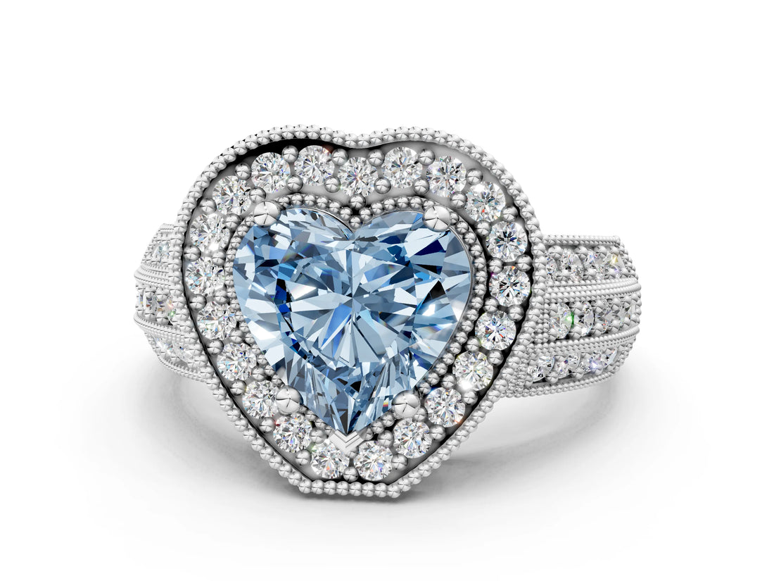 Platinum Fancy Blue Heart Cut Halo Diamond Engagement Ring with Pave Split Shank and Four-Prong Setting_6