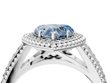 Platinum Fancy Blue Heart Cut Halo Diamond Ring with Beaded Split Shank and Four-Prong Setting_10