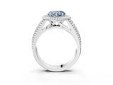 Platinum Fancy Blue Heart Cut Halo Diamond Ring with Beaded Split Shank and Four-Prong Setting_9