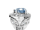 Platinum Fancy Blue Heart Cut Halo Milgrain Diamond Engagement Ring with Leaf Band and Four-Prong Setting_17