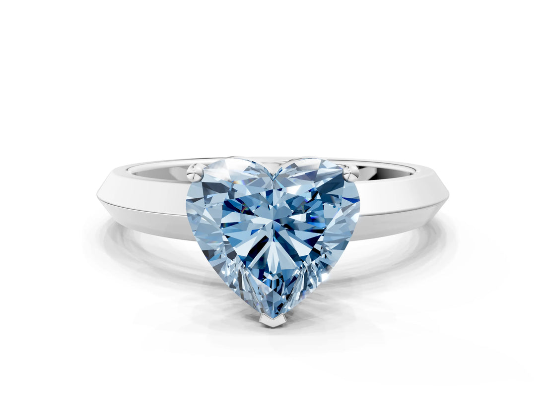 Platinum Fancy Blue Heart  Cut Solitaire Engagement Ring with Flat Band and Four-Prong Setting 1