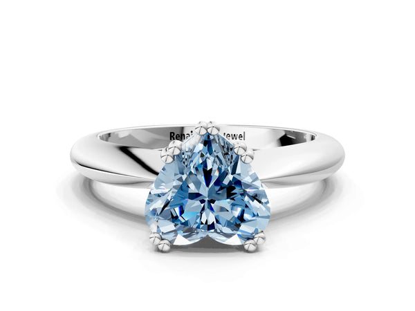 Platinum Fancy Blue Heart  Cut Solitaire Engagement Ring with Tapered Band and Four-Prong Setting