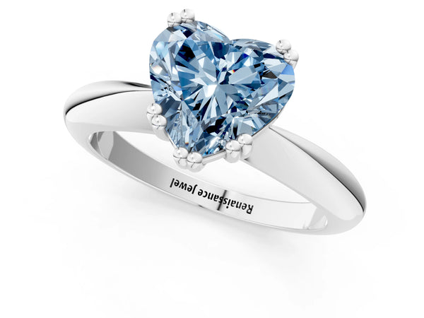 Platinum Fancy Blue Heart  Cut Solitaire Engagement Ring with Tapered Band and Four-Prong Setting