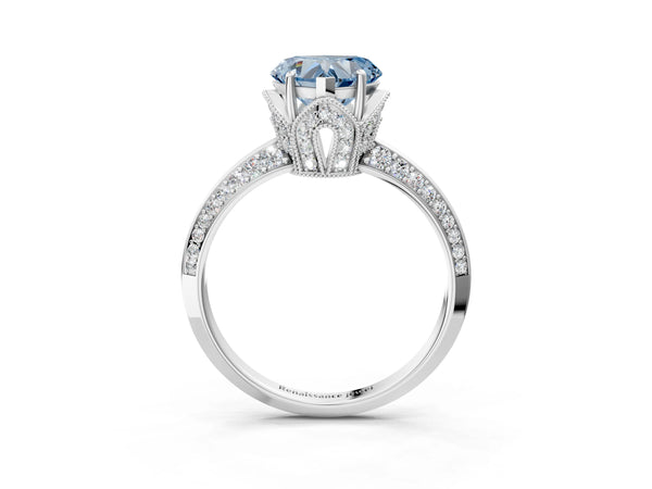 Platinum Heart-Shaped Graduated Pave Engagement Ring Setting for Fancy Blue Center