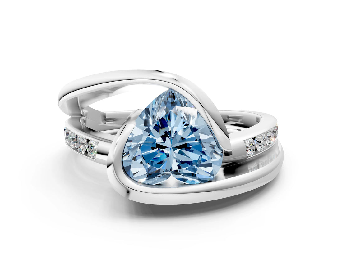 Platinum Fancy Blue Heart Cut Solitaire Tension-Set Diamond Split Shank Ring_30