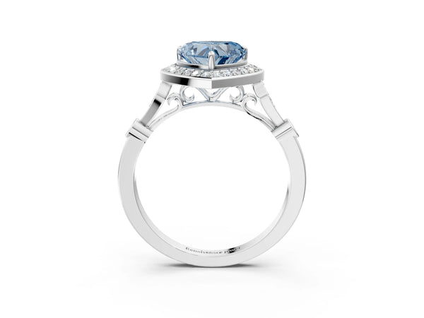 Platinum Fancy Blue Heart  Halo Diamond Engagement Ring with Twisted Band and Four-Prong Setting