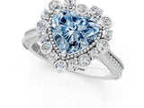 Platinum Fancy Blue Heart  Halo Milgrain Pave Diamond Ring with Four-Prong Setting 2