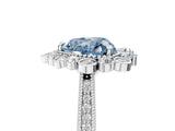 Platinum Fancy Blue Heart  Halo Milgrain Pave Diamond Ring with Four-Prong Setting