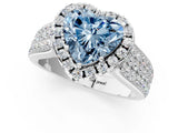 Platinum Fancy Blue Heart  Halo Round Diamond Pave Band with Prong Setting 1