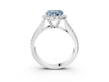 Platinum Fancy Blue Heart  Halo Round Diamond Pave Band with Prong Setting 3