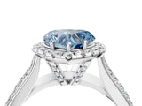 Platinum Fancy Blue Heart  Halo Round Diamond Pave Band with Prong Setting 4