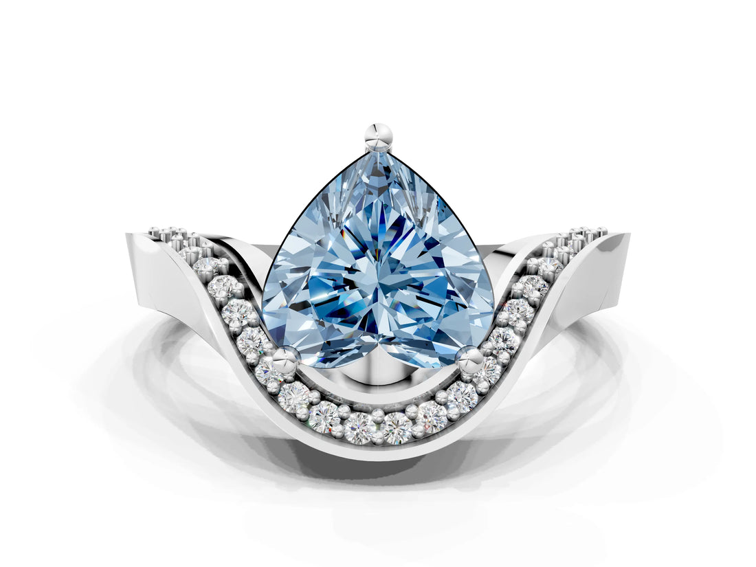 Platinum Fancy Blue Heart  Solitaire Diamond Engagement Ring with Pave Band and Four-Prong Setting 1