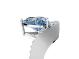 Platinum Fancy Blue Heart  Solitaire Diamond Engagement Ring with Pave Band and Four-Prong Setting