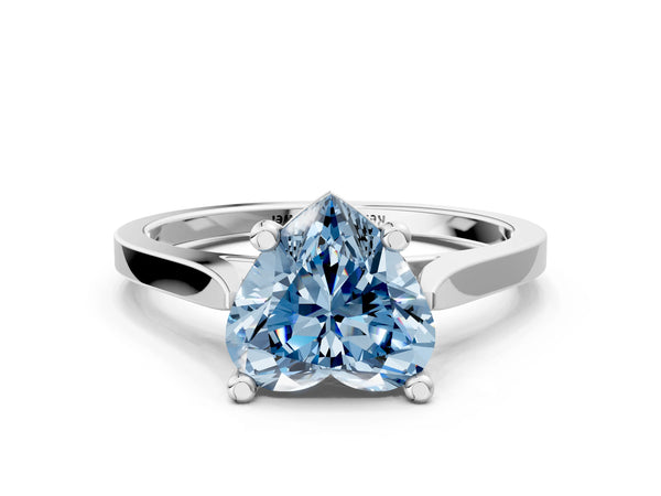 Platinum Fancy Blue Heart  Solitaire Diamond Ring with Four-Prong Setting and Tapered Band