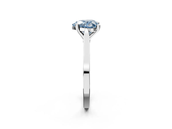 Platinum Fancy Blue Heart  Solitaire Diamond Ring with Four-Prong Setting and Tapered Band