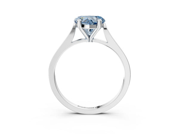 Platinum Fancy Blue Heart  Solitaire Diamond Ring with Four-Prong Setting and Tapered Band