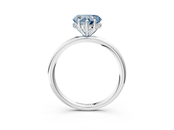 Platinum Fancy Blue Heart  Solitaire Diamond Ring with a Classic Band and Four-Prong Setting