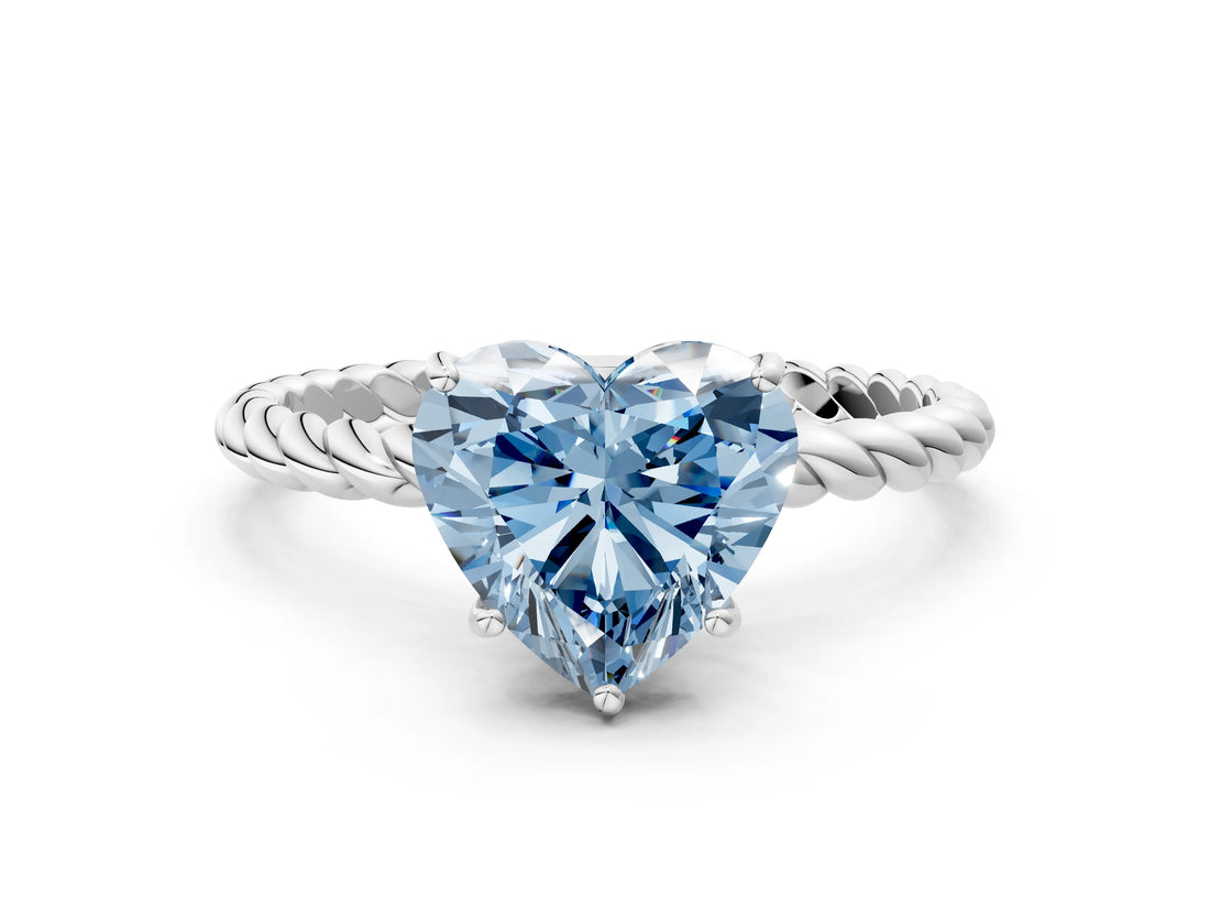 Platinum Fancy Blue Heart  Solitaire Twist Band Ring with Four-Prong Setting_2