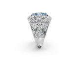 Platinum Fancy Blue Marquise Cut Brilliant Halo Pave Diamond Milgrain Ring_14