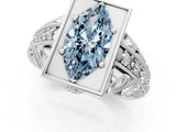 Platinum Fancy Blue Marquise Cut Brilliant Milgrain Filigree Diamond Ring with Square Prong Setting_13