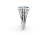 Platinum Fancy Blue Marquise Cut Brilliant Milgrain Filigree Diamond Ring with Square Prong Setting_14