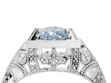Platinum Fancy Blue Marquise Cut Brilliant Milgrain Filigree Diamond Ring with Square Prong Setting_16