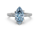 Platinum Fancy Blue Marquise Cut Brilliant Split Shank Pave Solitaire Ring with Four-Prong Setting_12