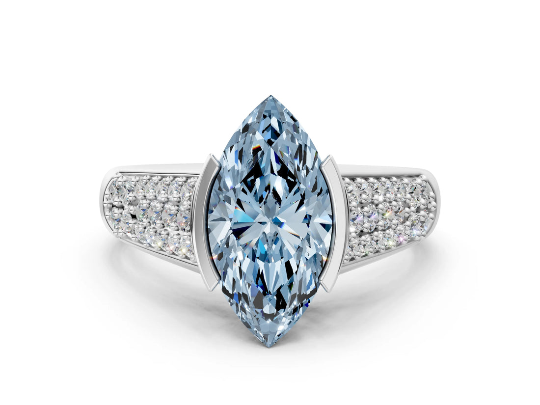 Platinum Fancy Blue Marquise Cut Cut Diamond Channel Set Pave Band with Tension Prong Setting_6