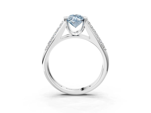 Platinum Fancy Blue Marquise Cut Diamond Channel Set Pave Band with Tension Prong Setting