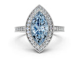 Platinum Fancy Blue Marquise Cut-Cut Diamond Halo Engagement Ring with Pave Band and Prong Setting_6