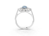 Platinum Fancy Blue Marquise Cut Diamond Floral Double Halo Engagement Ring with Prong Setting_155