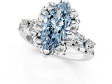 Platinum Fancy Blue Marquise  Cut Diamond Floral Halo Engagement Ring with Shared Prong Setting 2