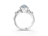 Platinum Fancy Blue Marquise  Cut Diamond Floral Halo Engagement Ring with Shared Prong Setting 4