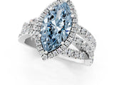 Platinum Fancy Blue Marquise Cut Diamond Halo Ring with Round Split Shank and Prong Setting_1