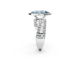 Platinum Fancy Blue Marquise Cut Diamond Halo Ring with Round Split Shank and Prong Setting_2