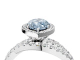 Platinum Fancy Blue Marquise Cut Diamond Halo Ring with Round Split Shank and Prong Setting_4