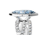 Platinum Fancy Blue Marquise Cut Diamond Halo Ring with Round Split Shank and Prong Setting_5