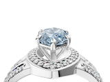 Platinum Fancy Blue Marquise Cut Diamond Halo Ring with Split Shank and Bezel Accents and Four-Prong Setting_10